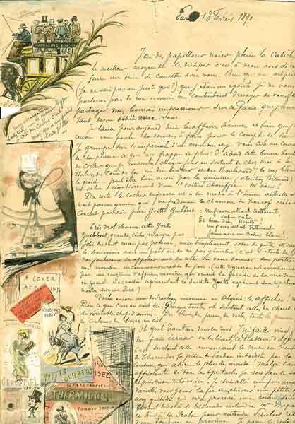 Lettre avec caricatures de 1890